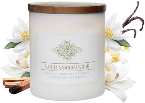 Vanilla Sandalwood Scented Jar Candle, Wellness Collection, Relaxing Aromatherapy Candle, 2 Wick White Jar Soy Blend Wax Candle for Home, 60hr Burn, 16 oz - USA Poured