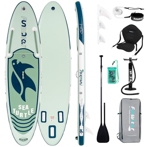 FunWater Aufblasbares Stand Up Paddle Board Surfbrett SUP Komplettes Paddleboard Zubehör Verstellbares Paddel, Pumpe, Reiserucksack, Leine, wasserdichte Tasche, Erwachsene Paddelboard