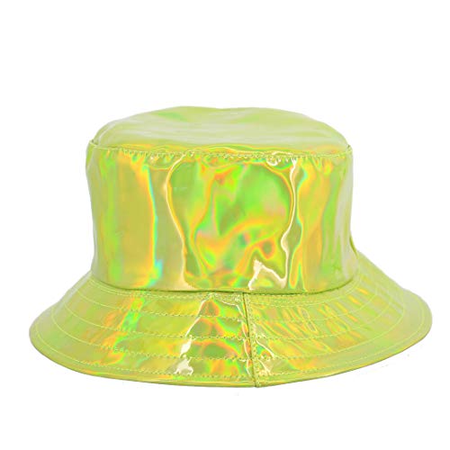 Surkat Unisex Fashion Hologram Climbing Bucket Hat Waterproof Fisherman Cap Travel Sunhat(Fluorescent Green)