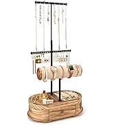 Emfogo Jewelry Organizer Stand Necklace Holder, 3 Tier Jewelry Holder with Wood Basic Large Oval ...