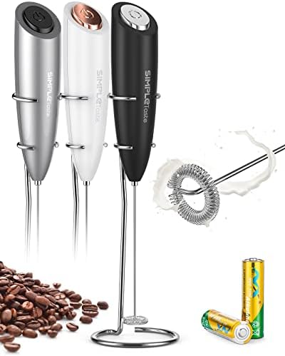 SIMPLETASTE Milk Frother Handheld Battery Operated Electric Foam Maker, Drink Mixer with Stainless Steel Whisk and Stand for Cappuccino, Bulletproof Coffee, Latte