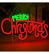 FAXFSIGN Merry Christmas Neon Sign Red Green Led Neon Lights for Wall Decor Usb Light Up Signs fo...