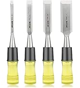 4 Piece Wood Chisel Set for Woodworking, CR-V Steel Beveled Edge Sharp Blade with Caps, Durable P...