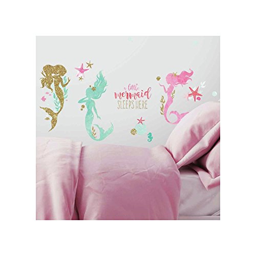 RoomMates RMK3562SCS Mermaid Peel and Stick Wall Decals with Glitter