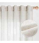 MYSKY HOME Linen Curtains for Living Room, Natural Semi Sheer Curtains & Drapes 84 inches Length ...