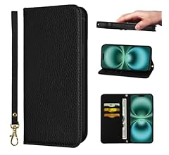 NanHou iPhone 16 Plus Case Leather Case RFID Blocking folio Wallet Case Magnetic Closure Kickstand Wrist Strap Card Holder …