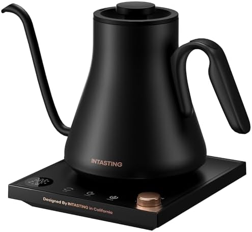 INTASTING Electric Kettles, Gooseneck Electric Kettle, ±1℉ Temperature Control, Stainless Steel Inner, Quick Heating, for Pour Over Coffee, Brew Tea, Boil Hot Water, 0.9L Black