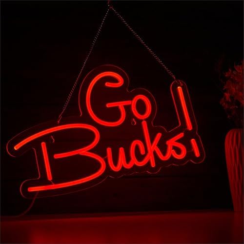 Go Bucks Neon Sign for Wall Decor, Ohio State University FootBall Neon Signs LED Lights for Kids Room Decor Bar Game Room Man Cave Gift, USB Powered