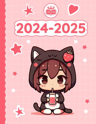 2024 2025 Anime Planner Kawaii Cat Girl Strawberry Milk: Weekly and Monthly with Calendar (12 Month, Goals, Water & Sleep Tracker...) Birthday Funny ... for Japanese Anime Lovers in School & Work