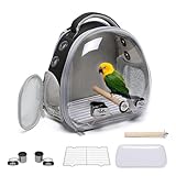 Ioview Bird Carrier Cage, Pet Travel Carrier Backpack with Standing Perch,Parrot Cockatiel Carrier bag, Food Bowl for Lovebirds Conures Parakeet Budgie Canary & Small Animal (accessories+black)