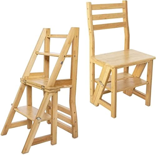 FEFE® Bamboo Folding Fold Up Library Step Ladder Chair Home Kitchen Office Restaurant