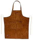 Genuine Leather Grill Work Apron with Tool Pockets ~ Adjustable up to XXL for Men & Women ~ Shop Apron Leather Tool Apron (Tan)