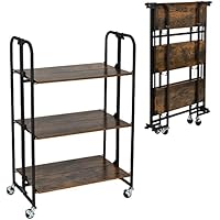  Giantex 3-Tier Foldable Storage Shelves with Wheels, 2 of The Wheels Have Locks, Microwave Utility Cart Baker Rack, Portable S