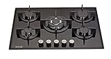 Millar GH7051PB Black Tempered Glass Hob Cooktop with 5 Gas Burners (70 cm)