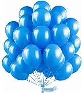 PartyWoo Blue Balloons, 50 pcs 12 Inch Pearl Azure Blue Balloons, Latex Balloons for Balloon Garl...