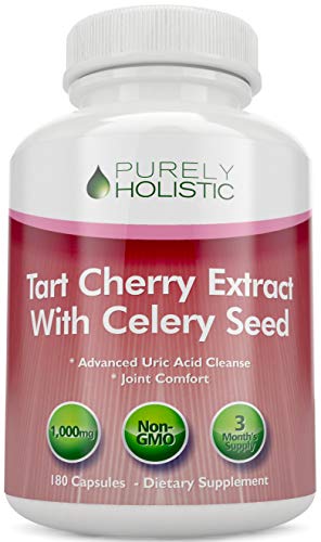 Tart Cherry Extract Capsules 1,000mg - 50% More 180 Capsules, 3 Month Supply - Blend with Tart Cherry and Celery Seed Powder - Powerful Antioxidant for Advanced Uric Acid Cleanse & Joint Support