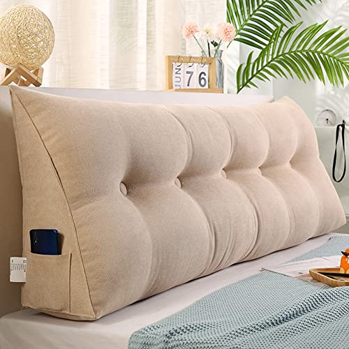 39 bolster pillow - YUYDZY Large Triangular Reading Wedge Pillow, Headboard Body Backrest Lumbar Pillows Positioning Back Support Bolster for Twin Full Queen King Daybed Bed (Color : Beige, Size : 39in/100cm)