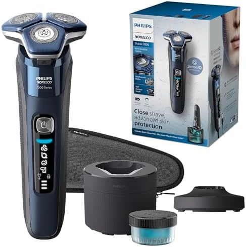 Philips Norelco Shaver 7800, מכונת גילוח חשמלית נטענת רטובה ויבשה עם טכנולוגיית SenseIQ, תרמיל לניקוי מהיר, מעמד טעינה, נרתיק נסיעות וקוצץ קופץ, S7885/85