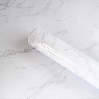 Marble Wallpaper Decorative Self-Adhesive Film Gray/White Pee and Stick Wallpaper for Cabinet Countertops Marble Gloss Vin...