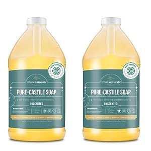 WHOLENATURALS Pure Castile Soap Liquid Unscented, EWG Verified &amp; Certified Palm Oil Free-1 Gallon (64oz x2 Bottles) Natural Soap, Mild &amp; Gentle Non-GMO &amp; Vegan-Organic Body Wash, Laundry &amp; Baby Soap