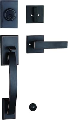 Solid Handleset for Front Door in Aged Bronze with Heavy Duty Door Lever NBHST201710B