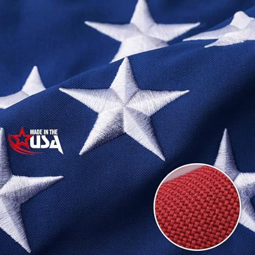 American Flag 3x5 Ft Ultra Durable Tear-Resistant Series ,Made In The USA , Made From Heavy Duty Water Resistant Polyester Canvas Embroidered Stars , Sewn Stripes , Brass Grommerts US Flags Perfect