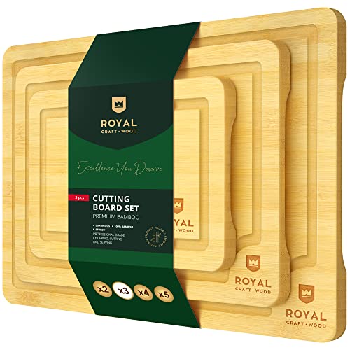 Bamboo Cutting Board Set with Juice Groove (3 Pieces) - Wood Cutting Boards for Kitchen, Wood Cutting Board Set, Kitchen Chopping Board for Meat (Butcher Block) Cheese and Vegetables