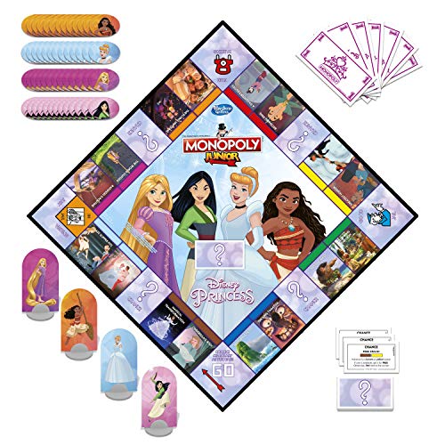 MONOPOLY Junior: Disney Princess Edition Board Game for Kids Ages 5 and Up, Play as Moana, Rapunzel, Mulan, or Cinderella (Amazon Exclusive)