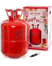 Party Factory Ballongas, 400l Helium für 50 Luftballons, Einwegflasche mit Heliumgas, Gasflasche mit Füllventil für Heliumballons