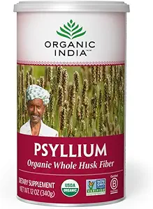 Organic India Psyllium Herbal Powder - Whole Husk Fiber, Healthy Elimination, Keto Friendly, Vegan, Gluten-Free, USDA Certified Organic, Non-GMO, Soluble & Insoluble Fiber Source - 12 Oz Canister (Pac