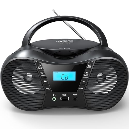 Sunoony Portable CD Player Boombox with FM Radio,Bluetooth 5.1,Clear Sound,LCD Display,USB/AUX Input,AC/Battery Powered,CD/CD-R/CD-RW Compatible,3.5mm Headphone Jack,Sleep Timer for Home,Seniors,Kids