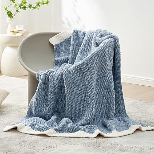 Snuggle Sac Blue Throw Blankets for Couch, Reversible Super Soft Warm Blankets Cozy Knit Blanket Fuzzy Plush Throws for Sofa, Bed, Gift, Heather Blue, 50 x 60 inches