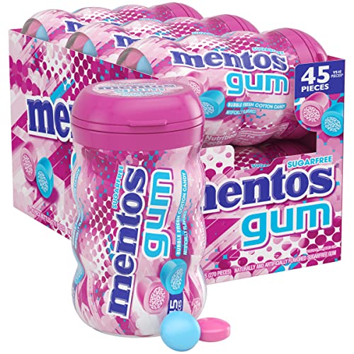 Mentos Sugar-Free Chewing Gum with Xylitol, Bubble Fresh Cotton Candy, 45 Piece Bottle, 50 Count, Pack of 6