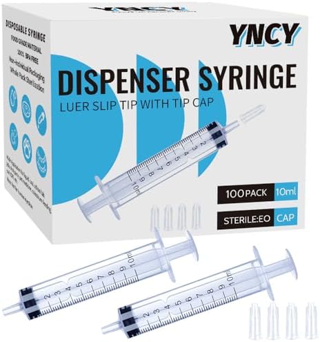 100 Pack 10ml Syringes with Cap, Luer Slip Tip, 10cc syringe Whole Pack Bulk Sterile Sealed, No Needle