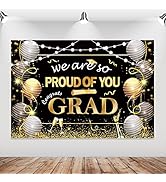 Graduation Party Backdrop Banner,Black Gold Congrats Grad Background for Party,2023 Graduation Pa...