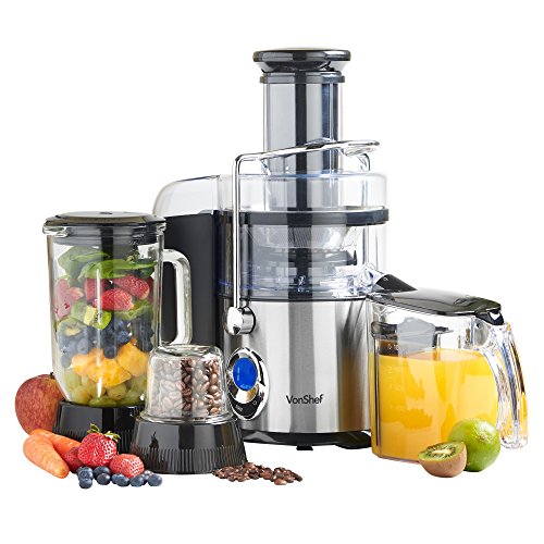 VonShef 3-in-1 Digital Whole Fruit Juicer, Blender & Grinder, 800W - 5 Speeds + Pulse Function