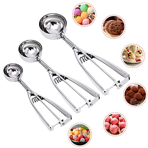 Cookie Scoop Set, Tuilful Ice Cream Scoops Set of 3 with Trigger, 18/8 Stainless Steel Cookie Scoops for Baking, Include Large-Medium-Small Scoops for Cookie, Ice Cream, Cupcake, Muffin, Meatball