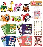 Valentines Day Gifts for Kids Classroom-28 Packs Animal Building Blocks with Kids Valentines Day Cards for School & Stickers, Class Valentines Gifts Boxes for Kids Boys Girls Party Favors Exchange