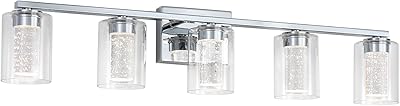 FILIMITIY 5 Light Chrome Bathroom Light Fixture, Dimmable 5CCT Chrome Bathroom Vanity Lights, 2700K-6500K Modern Crystal Bubble LED Wall Sconce Over Mirror with Clear Glass for Bedroom, Living Room