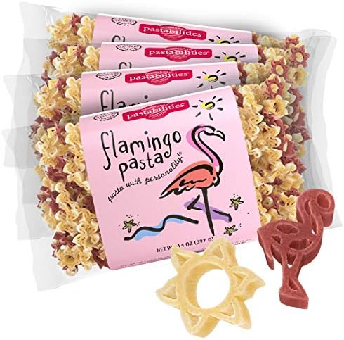 Pastabilities Fun Shaped Pasta for Kids - Flamingo Pasta - Sunshine and Flamingo Animal Theme, Non-GMO Natural Wheat Pasta, All-Natural, Kosher Certified, Made in the USA, (4 Pack,14 Oz)