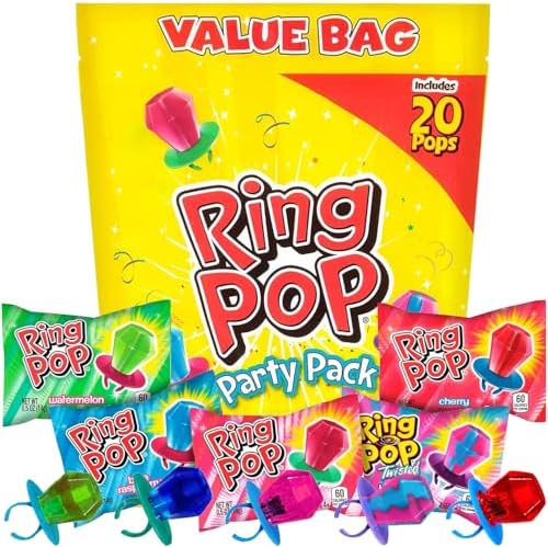 Ring Pop Lollipops, 20 Count Bulk Candy Variety Pack, Individually Wrapped Candy for Kids, Fun for Party Favors, Birthdays, Valentine's Day & Goodie Bags