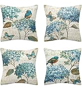 Home Decorative Pillow Covers 18 x 18 Inch Set of 4 Modern Soft Cotton Linen Throw Pillow Covers ...