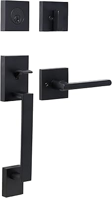 Weslock Brookside Single Cylinder Low Profile Front Lock Handleset with Door Handle Lever Matte Black