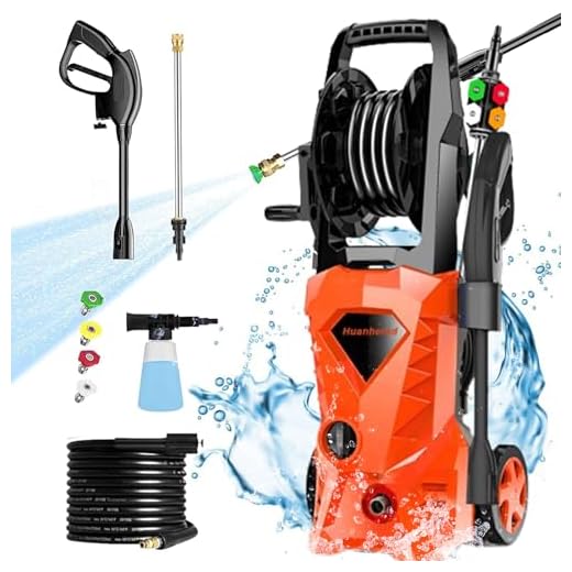 Huanherad 3600PSI Electric Pressure Washer 4GPM 1600W Power Washer with 20ft Hose Reel, 4 Tips, Foam Cannon, and Spray Gun &Wand, for Cars Wash/Home/Fences/Patios (Orange)