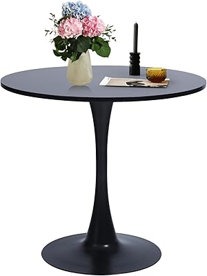 FurnitureR 31.5" Mid-Century Round Dining Table for 2-4 People with Pedestal Base for Home Office Living Room Kitchen Leisure, 31.5 inches, Black