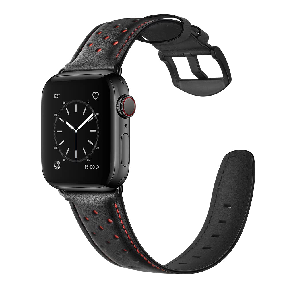 Leather Band Compatible with Apple iWatch 10 46mm Ultra 49mm 45mm 44mm 42mm Mens Women Vintage Leather Strap Red Dot XL Dressy Bands for iWatch Ultra Series 9 8 7 6 5 4 3 2 1 SE