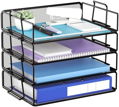 Stackable Letter Tray Paper Holder Desk Organizer for Home Office School, Black (4 Tier)