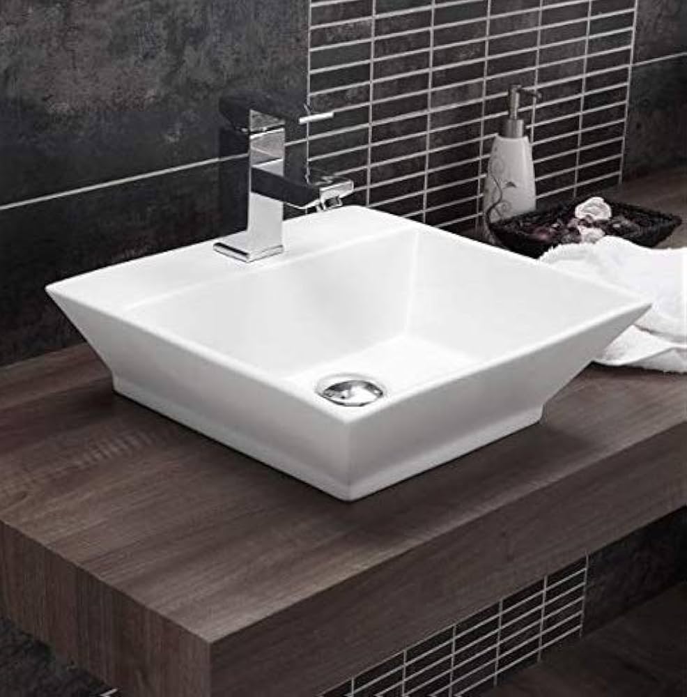 UKEN Ceramic Wall Hung/Table Top Wash Basin (White, 16 x 16 x 5.10 ...