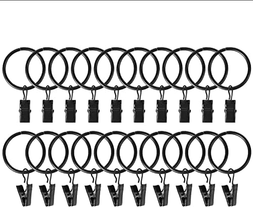 Anneaux pour Rideaux, 20 Pièces Anneau de Rideau avec Clips Anneaux de Rideau en Métal Anneaux de Suspension avec Clips pour Rideaux et Tringles 25MM