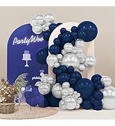 PartyWoo Blue and Silver Balloons, 140 pcs Navy Blue and Silver Balloons Different Sizes Pack of ...